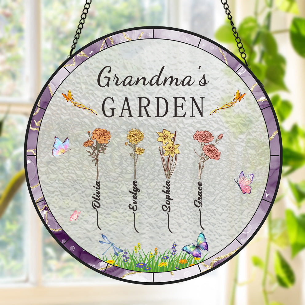 Sunlight Catcher Glass Ornament Gift - Grandma's Garden December Flower Names